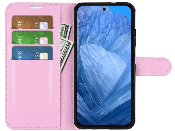 Lederhülle Portemonnaie Karten Ledertasche für Google Pixel 8a in rosa von Screenguard
