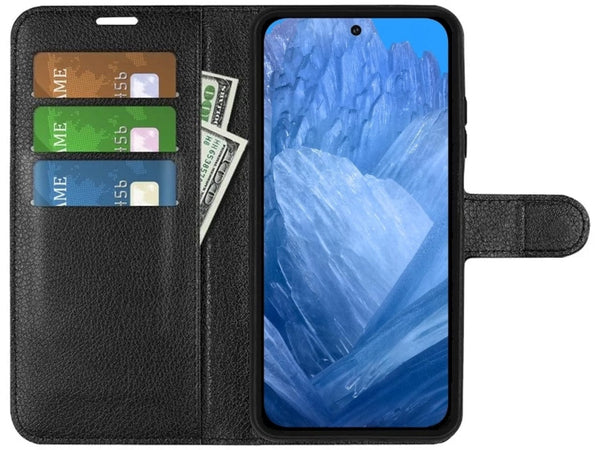 Lederhülle Portemonnaie Karten Ledertasche für Google Pixel 8a in schwarz von Screenguard