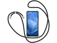Necklace Handy Hülle mit Kordel Kette schwarz zum Tragen des Google Pixel 8a am Körper wie Handtasche Lanyard, stabil mit erhöhten Rändern und Kanten in transparent von Screenguard