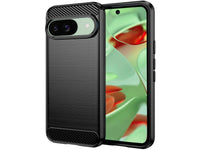 Flexible Handy Schutzhülle mit gebürster Carbon Textur auf der Rückseite für zum Schutz des Google Pixel 9  Display und Gehäuse Case in schwarz von Screenguard