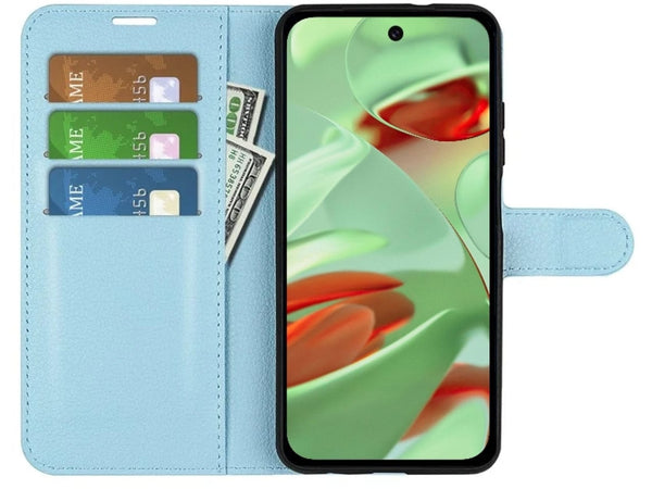 Lederhülle Portemonnaie Karten Ledertasche für Google Pixel 9 in hellblau von Screenguard