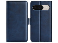 Veganes Flip Case Leder Etui Hülle mit Karten Fächer und Sichtfenster für Google Pixel 9 in dunkelblau von Screenguard