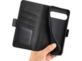 Veganes Flip Case Leder Etui Hülle mit Karten Fächer und Sichtfenster für Google Pixel 9 in schwarz von Screenguard