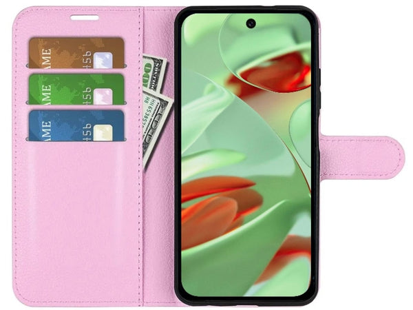 Lederhülle Portemonnaie Karten Ledertasche für Google Pixel 9 in rosa von Screenguard