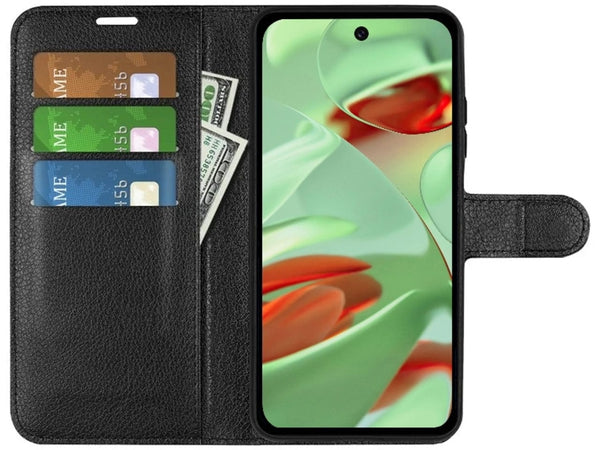 Lederhülle Portemonnaie Karten Ledertasche für Google Pixel 9 in schwarz von Screenguard