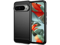 Flexible Handy Schutzhülle mit gebürster Carbon Textur auf der Rückseite für zum Schutz des Google Pixel 9 Pro  Display und Gehäuse Case in schwarz von Screenguard