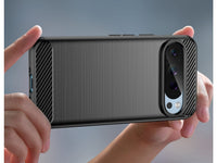 Flexible Handy Schutzhülle mit gebürster Carbon Textur auf der Rückseite für zum Schutz des Google Pixel 9 Pro  Display und Gehäuse Case in schwarz von Screenguard