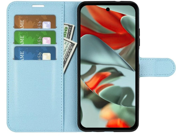 Lederhülle Portemonnaie Karten Ledertasche für Google Pixel 9 Pro in hellblau von Screenguard