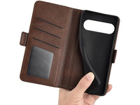 Veganes Flip Case Leder Etui Hülle mit Karten Fächer und Sichtfenster für Google Pixel 9 Pro in mokka von Screenguard