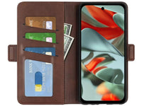 Veganes Flip Case Leder Etui Hülle mit Karten Fächer und Sichtfenster für Google Pixel 9 Pro in mokka von Screenguard