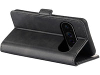 Veganes Flip Case Leder Etui Hülle mit Karten Fächer und Sichtfenster für Google Pixel 9 Pro in schwarz von Screenguard