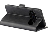 Veganes Flip Case Leder Etui Hülle mit Karten Fächer und Sichtfenster für Google Pixel 9 Pro in schwarz von Screenguard