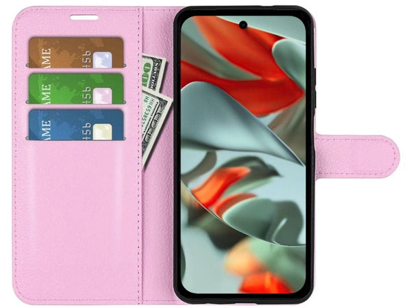 Lederhülle Portemonnaie Karten Ledertasche für Google Pixel 9 Pro in rosa von Screenguard
