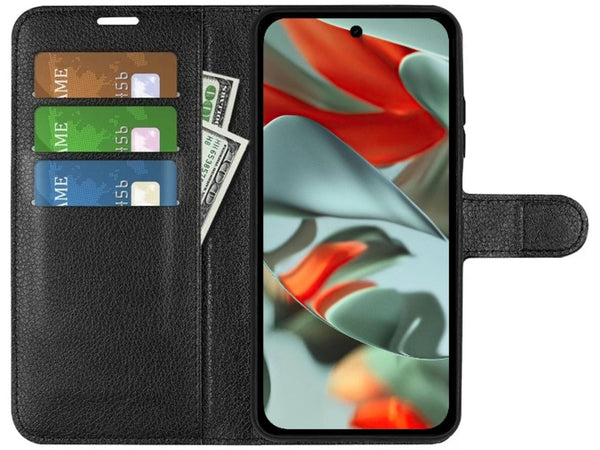 Lederhülle Portemonnaie Karten Ledertasche für Google Pixel 9 Pro in schwarz von Screenguard