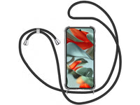 Necklace Handy Hülle mit Kordel Kette schwarz zum Tragen des Google Pixel 9 Pro am Körper wie Handtasche Lanyard, stabil mit erhöhten Rändern und Kanten in transparent von Screenguard