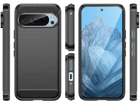 Flexible Handy Schutzhülle mit gebürster Carbon Textur auf der Rückseite für zum Schutz des Google Pixel 9 Pro XL  Display und Gehäuse Case in schwarz von Screenguard