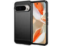 Flexible Handy Schutzhülle mit gebürster Carbon Textur auf der Rückseite für zum Schutz des Google Pixel 9 Pro XL  Display und Gehäuse Case in schwarz von Screenguard