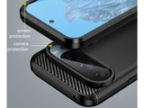 Flexible Handy Schutzhülle mit gebürster Carbon Textur auf der Rückseite für zum Schutz des Google Pixel 9 Pro XL  Display und Gehäuse Case in schwarz von Screenguard