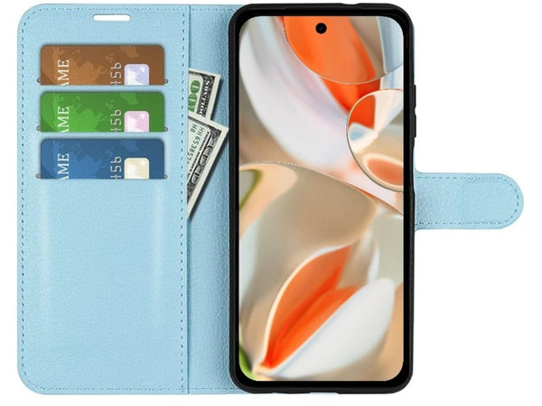 Lederhülle Portemonnaie Karten Ledertasche für Google Pixel 9 Pro XL in hellblau von Screenguard
