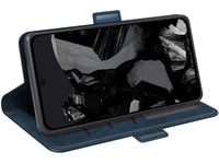 Veganes Flip Case Leder Etui Hülle mit Karten Fächer und Sichtfenster für Google Pixel 9 Pro XL in dunkelblau von Screenguard