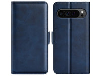 Veganes Flip Case Leder Etui Hülle mit Karten Fächer und Sichtfenster für Google Pixel 9 Pro XL in dunkelblau von Screenguard