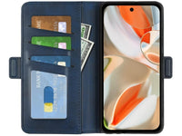 Veganes Flip Case Leder Etui Hülle mit Karten Fächer und Sichtfenster für Google Pixel 9 Pro XL in dunkelblau von Screenguard