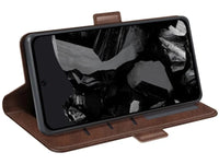 Veganes Flip Case Leder Etui Hülle mit Karten Fächer und Sichtfenster für Google Pixel 9 Pro XL in mokka von Screenguard