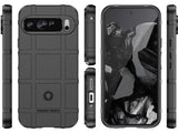 Widerstandsfähige, stabile Outdoor Sport Hülle für das Google Pixel 9 Pro XL für Handwerker, Baustelle, Business, äusserst stabil mit erhöhten Rändern und Kanten in schwarz von Screenguard