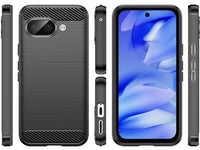 Flexible Handy Schutzhülle mit gebürster Carbon Textur auf der Rückseite für zum Schutz des Google Pixel 9a  Display und Gehäuse Case in schwarz von Screenguard