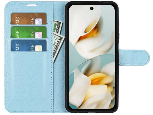 Lederhülle Portemonnaie Karten Ledertasche für Google Pixel 9a in hellblau von Screenguard