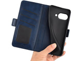 Veganes Flip Case Leder Etui Hülle mit Karten Fächer und Sichtfenster für Google Pixel 9a in dunkelblau von Screenguard
