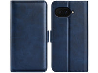Veganes Flip Case Leder Etui Hülle mit Karten Fächer und Sichtfenster für Google Pixel 9a in dunkelblau von Screenguard