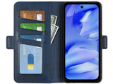 Veganes Flip Case Leder Etui Hülle mit Karten Fächer und Sichtfenster für Google Pixel 9a in dunkelblau von Screenguard