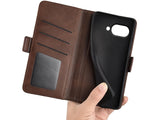 Veganes Flip Case Leder Etui Hülle mit Karten Fächer und Sichtfenster für Google Pixel 9a in mokka von Screenguard