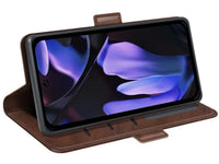 Veganes Flip Case Leder Etui Hülle mit Karten Fächer und Sichtfenster für Google Pixel 9a in mokka von Screenguard