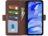 Veganes Flip Case Leder Etui Hülle mit Karten Fächer und Sichtfenster für Google Pixel 9a in mokka von Screenguard