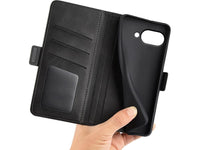 Veganes Flip Case Leder Etui Hülle mit Karten Fächer und Sichtfenster für Google Pixel 9a in schwarz von Screenguard