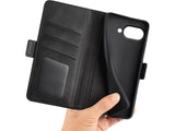 Veganes Flip Case Leder Etui Hülle mit Karten Fächer und Sichtfenster für Google Pixel 9a in schwarz von Screenguard