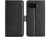 Veganes Flip Case Leder Etui Hülle mit Karten Fächer und Sichtfenster für Google Pixel 9a in schwarz von Screenguard