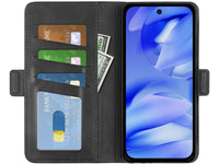 Veganes Flip Case Leder Etui Hülle mit Karten Fächer und Sichtfenster für Google Pixel 9a in schwarz von Screenguard