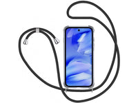 Necklace Handy Hülle mit Kordel Kette schwarz zum Tragen des Google Pixel 9a am Körper wie Handtasche Lanyard, stabil mit erhöhten Rändern und Kanten in transparent von Screenguard