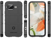Widerstandsfähige, stabile Outdoor Sport Hülle für das Google Pixel 9a für Handwerker, Baustelle, Business, äusserst stabil mit erhöhten Rändern und Kanten in schwarz von Screenguard