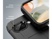 Widerstandsfähige, stabile Outdoor Sport Hülle für das Google Pixel 9a für Handwerker, Baustelle, Business, äusserst stabil mit erhöhten Rändern und Kanten in schwarz von Screenguard
