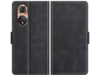 Veganes Flip Case Leder Etui Hülle mit Karten Fächer und Sichtfenster für Honor 50 in schwarz von Screenguard