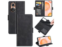 Veganes Flip Case Leder Etui Hülle mit Karten Fächer und Sichtfenster für Honor 50 in schwarz von Screenguard