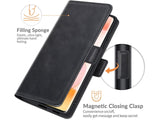 Veganes Flip Case Leder Etui Hülle mit Karten Fächer und Sichtfenster für Honor 50 in schwarz von Screenguard