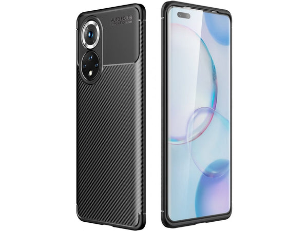 Hochwertig stabile Soft TPU Smartphone Handy Hülle im Carbon Design für Honor 50 Pro zum Schutz des Display und Gehäuse Cover in schwarz von Screenguard