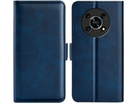 Veganes Flip Case Leder Etui Hülle mit Karten Fächer und Sichtfenster für Honor Magic4 Lite 5G in dunkelblau von Screenguard