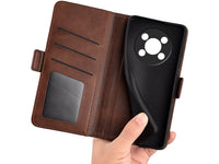 Veganes Flip Case Leder Etui Hülle mit Karten Fächer und Sichtfenster für Honor Magic4 Lite 5G in mokka von Screenguard