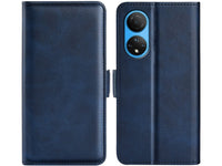 Veganes Flip Case Leder Etui Hülle mit Karten Fächer und Sichtfenster für Honor X7 in dunkelblau von Screenguard